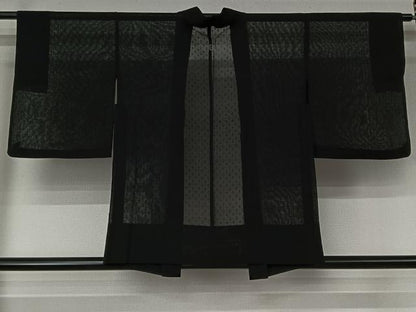 平和屋着物▽羽織　スリーシーズン　春夏秋　塵除け　幾何学文様　黒地　正絹　逸品　AABL6796jh