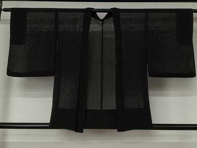 平和屋着物▽羽織　スリーシーズン　春夏秋　塵除け　幾何学文様　黒地　正絹　逸品　AABL6796jh