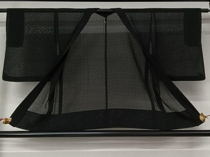 平和屋着物▽羽織　スリーシーズン　春夏秋　塵除け　幾何学文様　黒地　正絹　逸品　AABL6796jh