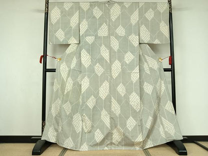 平和屋着物▽上質な紬　単衣　紗綾形文　正絹　逸品　AABL6799jh