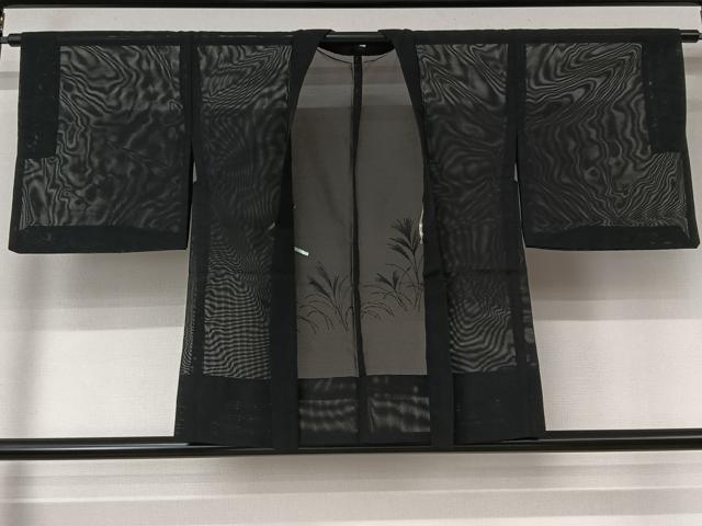 平和屋着物▽羽織　スリーシーズン　春夏秋　塵除け　刺繍　薄　黒地　銀糸　洗える着物　AABL6804jh