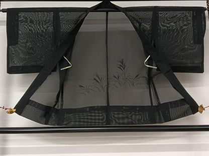 平和屋着物▽羽織　スリーシーズン　春夏秋　塵除け　刺繍　薄　黒地　銀糸　洗える着物　AABL6804jh
