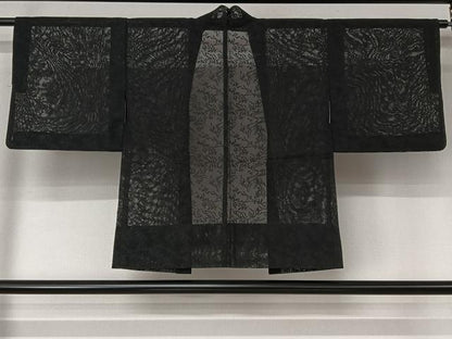 平和屋着物▽羽織　スリーシーズン　春夏秋　塵除け　草花文　黒地　洗える着物　AABL6806jh