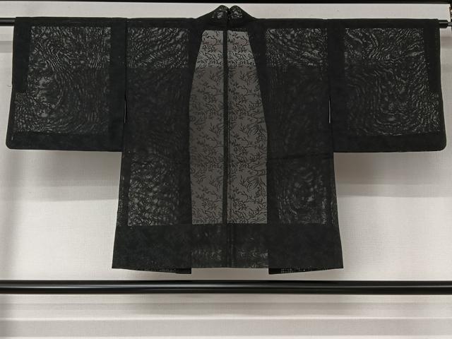 平和屋着物▽羽織　スリーシーズン　春夏秋　塵除け　草花文　黒地　洗える着物　AABL6806jh