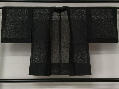 平和屋着物▽羽織　スリーシーズン　春夏秋　塵除け　草花文　黒地　洗える着物　AABL6806jh