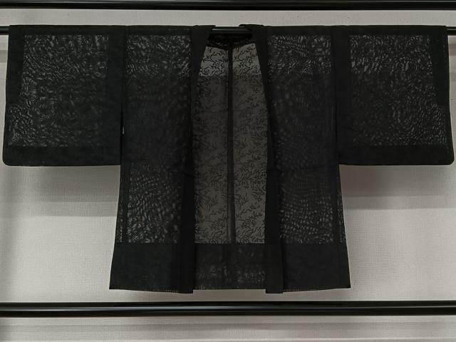 平和屋着物▽羽織　スリーシーズン　春夏秋　塵除け　草花文　黒地　洗える着物　AABL6806jh