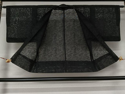 平和屋着物▽羽織　スリーシーズン　春夏秋　塵除け　草花文　黒地　洗える着物　AABL6806jh