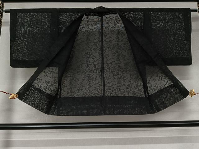 平和屋着物▽羽織　スリーシーズン　春夏秋　塵除け　草花文　黒地　洗える着物　AABL6806jh