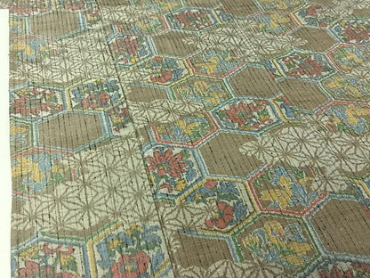 平和屋着物▽上質な紬　単衣　亀甲花文　正絹　逸品　AABL6809jh