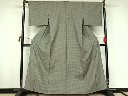 平和屋着物▽上質な紬　単衣　花織　格子　正絹　逸品　AABL6810jh