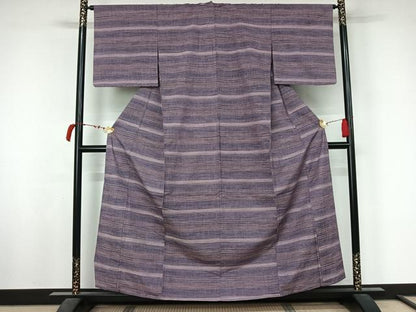 平和屋着物▽上質な紬　単衣　横段文　正絹　逸品　AABL6811jh