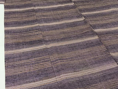 平和屋着物▽上質な紬　単衣　横段文　正絹　逸品　AABL6811jh