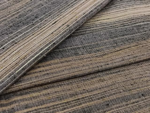 平和屋着物▽上質な紬　単衣　横段文　正絹　逸品　AABL6811jh