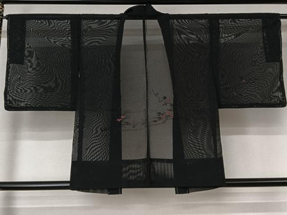 平和屋着物▽羽織　スリーシーズン　春夏秋　塵除け　刺繍　流水花文　黒地　洗える着物　AABL6813jh