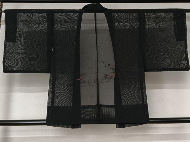 平和屋着物▽羽織　スリーシーズン　春夏秋　塵除け　刺繍　流水花文　黒地　洗える着物　AABL6813jh
