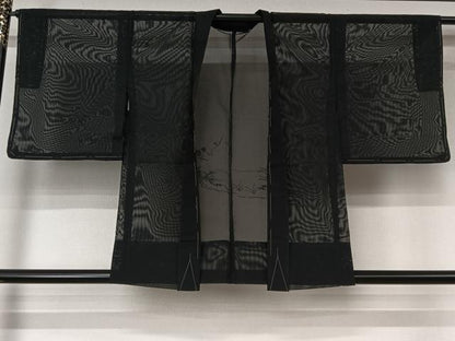 平和屋着物▽羽織　スリーシーズン　春夏秋　塵除け　刺繍　流水花文　黒地　洗える着物　AABL6813jh