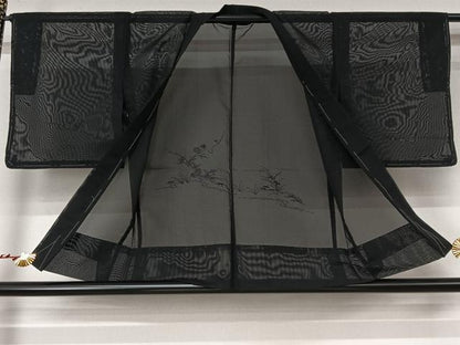 平和屋着物▽羽織　スリーシーズン　春夏秋　塵除け　刺繍　流水花文　黒地　洗える着物　AABL6813jh