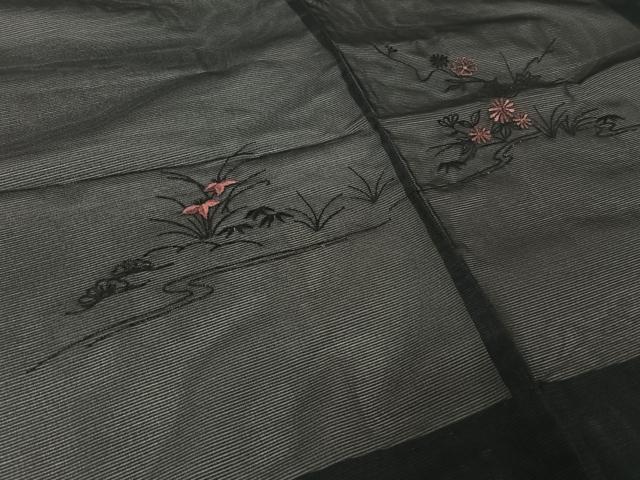 平和屋着物▽羽織　スリーシーズン　春夏秋　塵除け　刺繍　流水花文　黒地　洗える着物　AABL6813jh