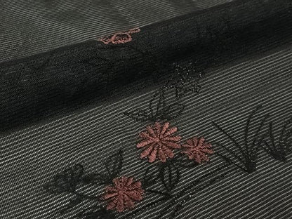 平和屋着物▽羽織　スリーシーズン　春夏秋　塵除け　刺繍　流水花文　黒地　洗える着物　AABL6813jh