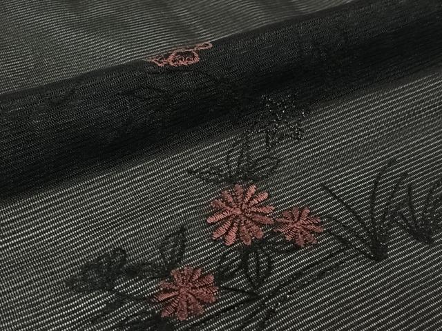 平和屋着物▽羽織　スリーシーズン　春夏秋　塵除け　刺繍　流水花文　黒地　洗える着物　AABL6813jh