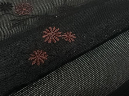 平和屋着物▽羽織　スリーシーズン　春夏秋　塵除け　刺繍　流水花文　黒地　洗える着物　AABL6813jh