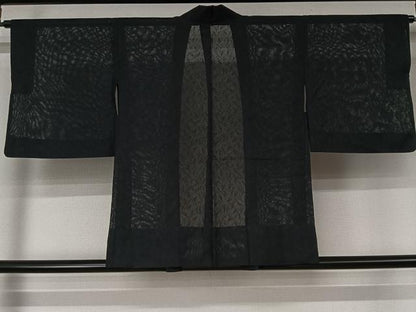 平和屋着物▽羽織　スリーシーズン　春夏秋　塵除け　芝文　黒地　洗える着物　AABL6815jh