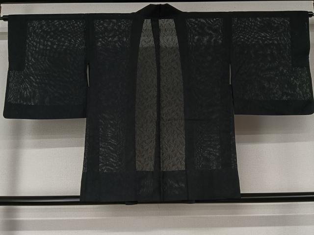 平和屋着物▽羽織　スリーシーズン　春夏秋　塵除け　芝文　黒地　洗える着物　AABL6815jh