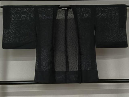 平和屋着物▽羽織　スリーシーズン　春夏秋　塵除け　芝文　黒地　洗える着物　AABL6815jh