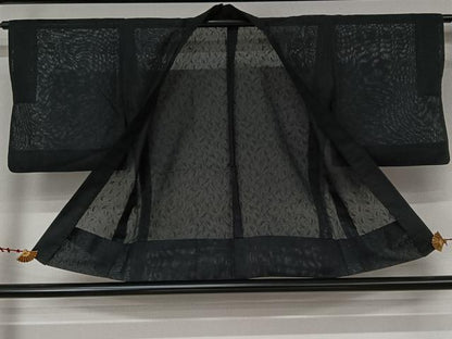 平和屋着物▽羽織　スリーシーズン　春夏秋　塵除け　芝文　黒地　洗える着物　AABL6815jh