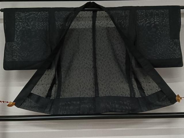 平和屋着物▽羽織　スリーシーズン　春夏秋　塵除け　芝文　黒地　洗える着物　AABL6815jh