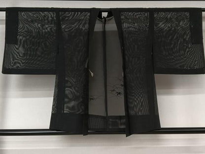 平和屋着物▽羽織　スリーシーズン　春夏秋　塵除け　笹の葉芝文　黒地　洗える着物　AABL6816jh