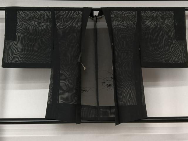 平和屋着物▽羽織　スリーシーズン　春夏秋　塵除け　笹の葉芝文　黒地　洗える着物　AABL6816jh