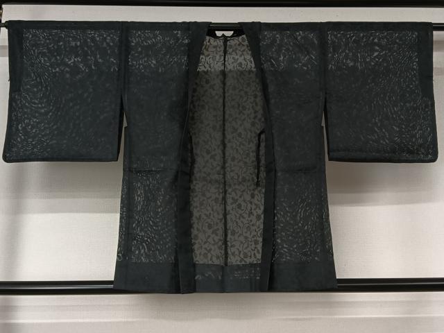平和屋着物▽羽織　スリーシーズン　春夏秋　塵除け　花唐草文　黒地　洗える着物　AABL6817jh