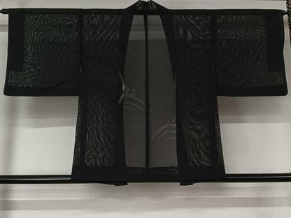 平和屋着物▽羽織　スリーシーズン　春夏秋　塵除け　立波文　黒地　洗える着物　AABL6818jh
