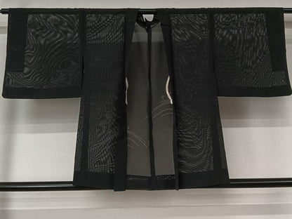 平和屋着物▽羽織　スリーシーズン　春夏秋　塵除け　立波文　黒地　洗える着物　AABL6818jh