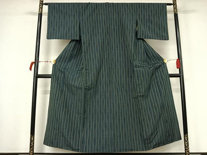 平和屋着物▽上質な紬　単衣　立涌文　正絹　逸品　AABL6820jh