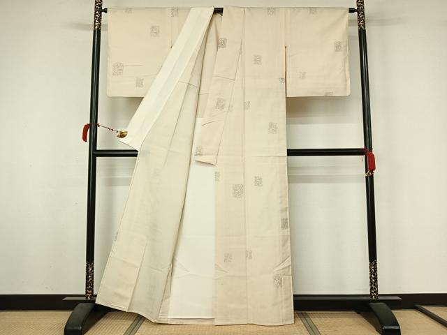 平和屋着物▽上質な小紋　単衣　紬地　色紙文　正絹　逸品　AABL6822jh