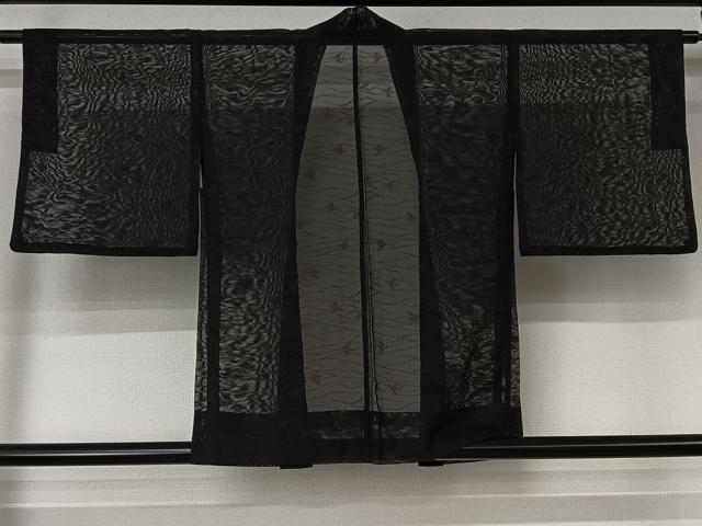 平和屋着物▽羽織　スリーシーズン　春夏秋　塵除け　枝葉文　黒地　洗える着物　AABL6825jh
