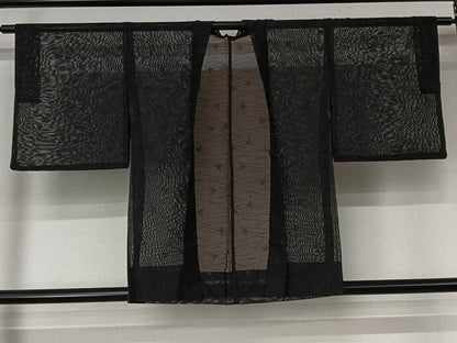 平和屋着物▽羽織　スリーシーズン　春夏秋　塵除け　枝葉文　黒地　洗える着物　AABL6825jh