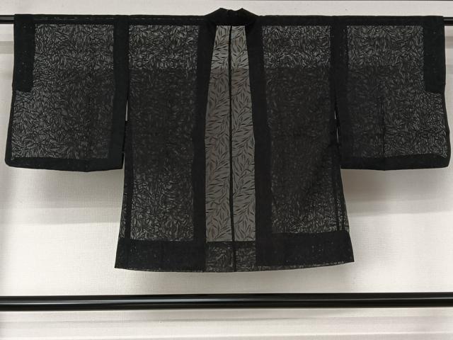 平和屋着物▽羽織　スリーシーズン　春夏秋　塵除け　草葉文　黒地　AABL6831jh