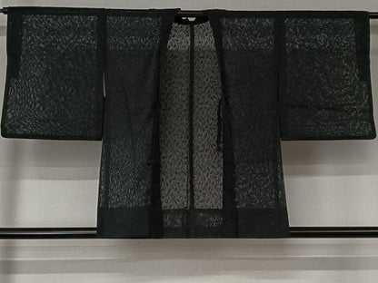 平和屋着物▽羽織　スリーシーズン　春夏秋　塵除け　草葉文　黒地　洗える着物　AABL6832jh