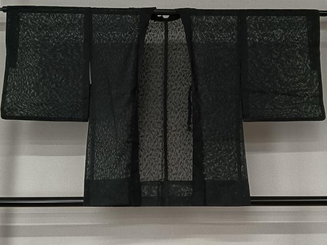 平和屋着物▽羽織　スリーシーズン　春夏秋　塵除け　草葉文　黒地　洗える着物　AABL6832jh