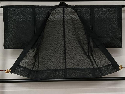 平和屋着物▽羽織　スリーシーズン　春夏秋　塵除け　草葉文　黒地　洗える着物　AABL6832jh