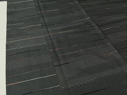 平和屋着物▽上質な紬　単衣　100亀甲　横段文　正絹　逸品　AABL6837jh
