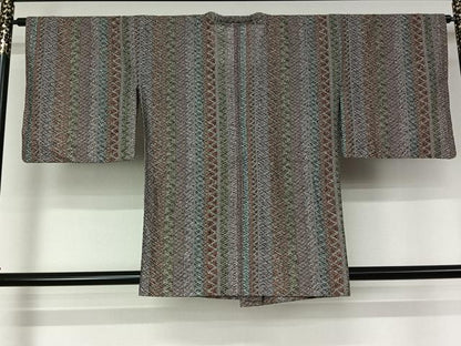 平和屋着物▽道行コート　スリーシーズン　春夏秋　塵除け　縞　正絹　逸品　AABL6842jh
