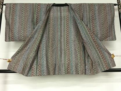 平和屋着物▽道行コート　スリーシーズン　春夏秋　塵除け　縞　正絹　逸品　AABL6842jh