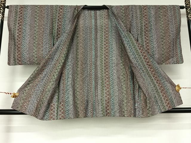 平和屋着物▽道行コート　スリーシーズン　春夏秋　塵除け　縞　正絹　逸品　AABL6842jh
