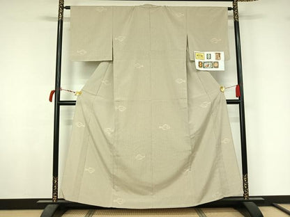 平和屋着物▽お召　塩沢絣　単衣　魚　証紙付き　正絹　逸品　AABL6844jh
