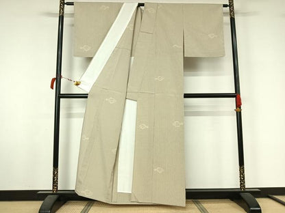 平和屋着物▽お召　塩沢絣　単衣　魚　証紙付き　正絹　逸品　AABL6844jh