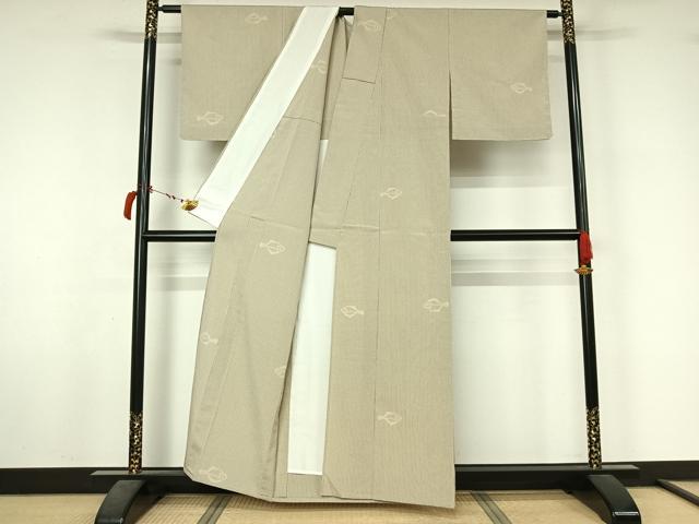 平和屋着物▽お召　塩沢絣　単衣　魚　証紙付き　正絹　逸品　AABL6844jh